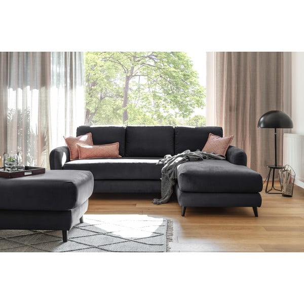 Ciemnoszary aksamitny narożnik z podnóżkiem Miuform Cosy Claire, prawostronny-image-3