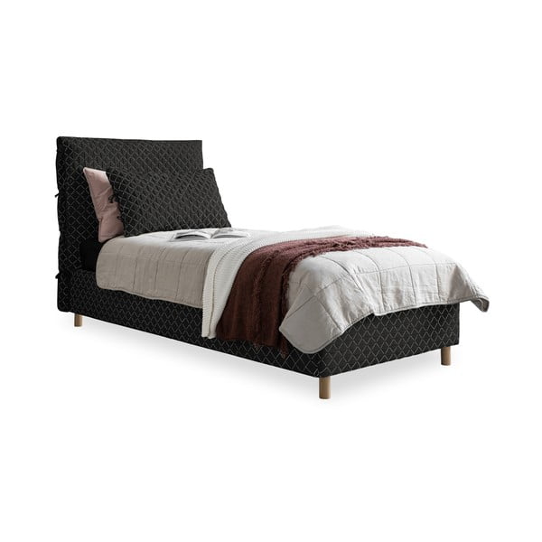 Czarne tapicerowane łóżko jednoosobowe ze stelażem 90x200 cm Sleepy Luna – Miuform
