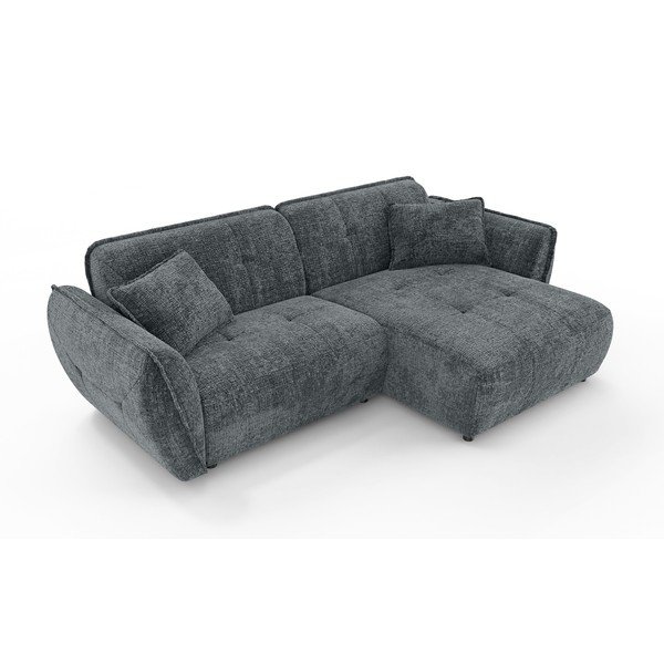 Ciemnoszary narożnik z tkaniny szenilowej (prawostronny/z szezlongiem) Nelia – Ropez-image-2