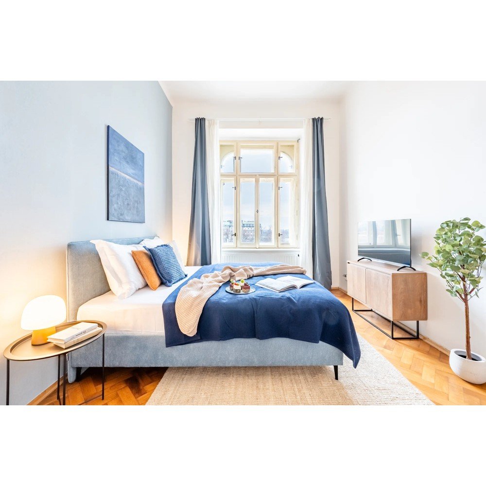 Niebieskie tapicerowane łóżko dwuosobowe ze stelażem 180x200 cm Noira Slim – Bonami Selection (zdjęcie 2)