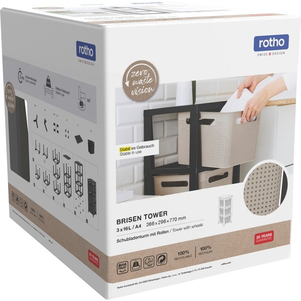 Czarny/szary plastikowy regał na kółkach 30x77 cm Brisen – Rotho-image-4