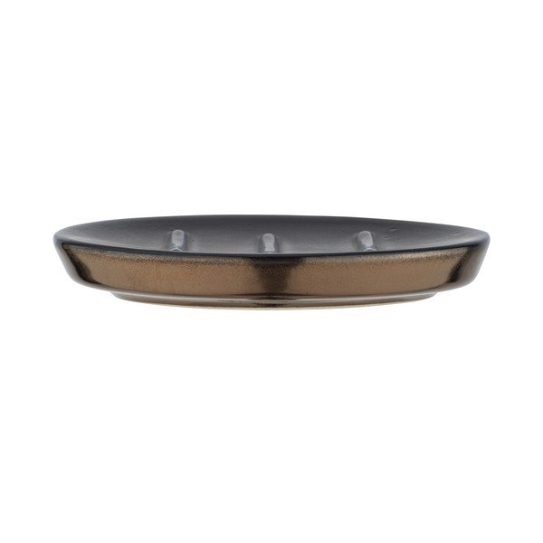 Matowa szara ceramiczna mydelniczka z detalem w kolorze złota Wenko Polaris-image-3