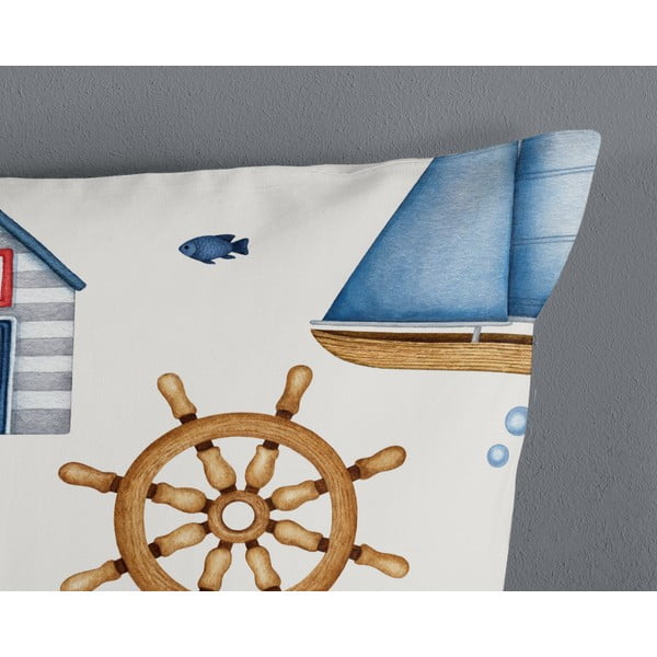 Niebiesko-kremowa bawełniana pościel dziecięca do łóżeczka 100x135 cm Ahoy – Good Morning-image-3