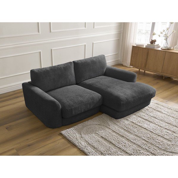 Czarny narożnik z tkaniny szenilowej (prawostronny/z szezlongiem) Leonore – Bobochic Paris-image-3