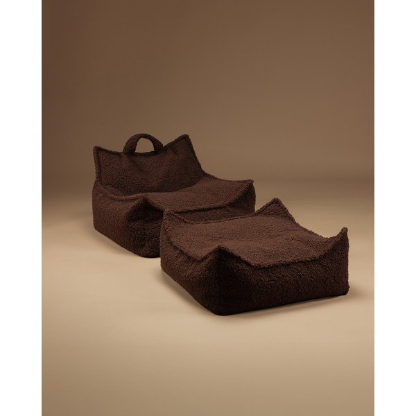 Ciemnobrązowy puf dziecięcy z materiału bouclé Warm Hazel – Wigiwama-image-1