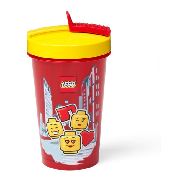 Czerwony kubek podróżny z żółtym wieczkiem i słomką LEGO® Iconic, 500 ml-image-2