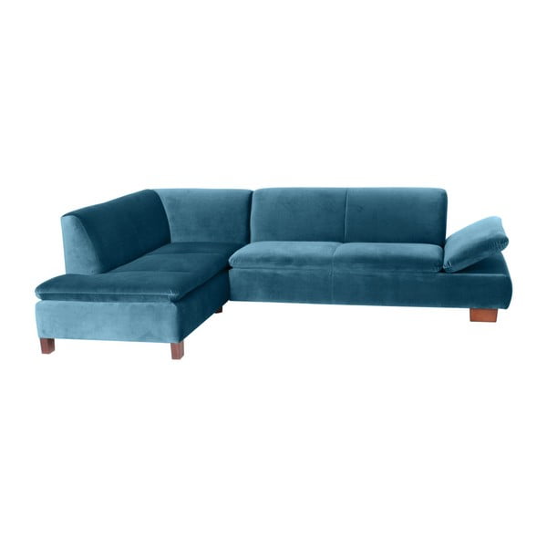 Niebieska sofa narożna lewostronna z regulowanym podłokietnikiem Max Winzer Terrence Williams