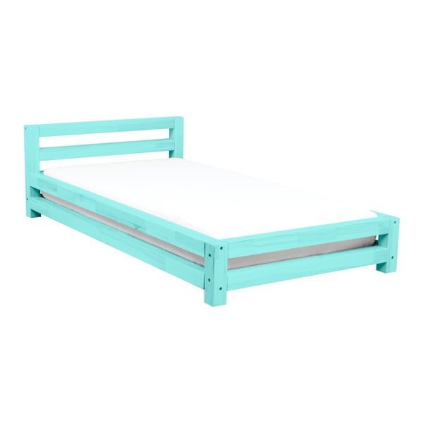 Turkusowe 1-osobowe łóżko dziecięce z drewna sosnowego Benlemi Single, 80x200 cm