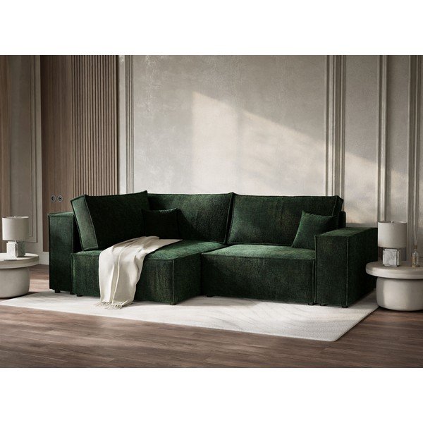 Ciemnozielony rozkładany/ze schowkiem narożnik z tkaniny szenilowej (lewostronny/w kształcie litery L) Tonga – Maison de Rêve-image-4