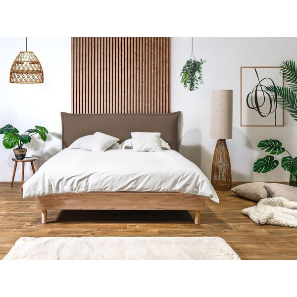 Brązowo-naturalne łóżko dwuosobowe ze stelażem 180x200 cm Charlie – Bobochic Paris-image-2