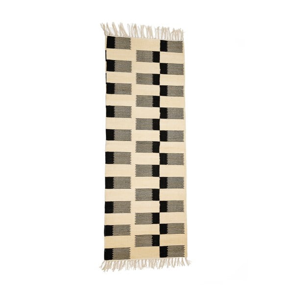 Czarno-biały dywan bawełniany Simla Geometrico, 140x70 cm