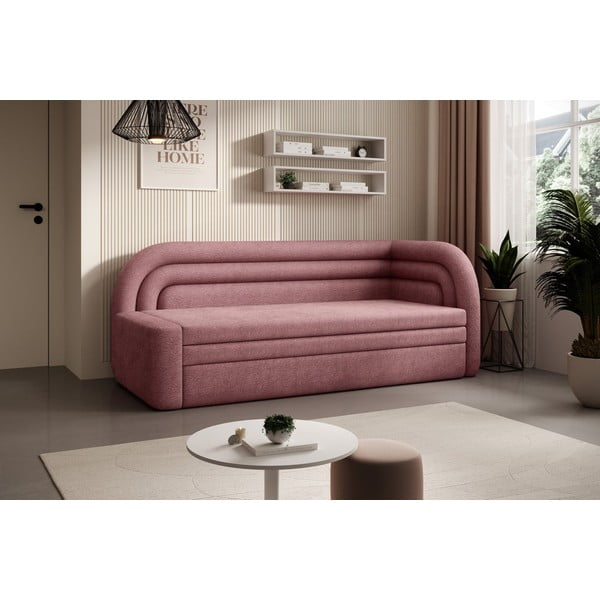 Różowa rozkładana/ze schowkiem sofa z tkaniny szenilowej prawostronna 223 cm Fabillo – ELTAP-image-3
