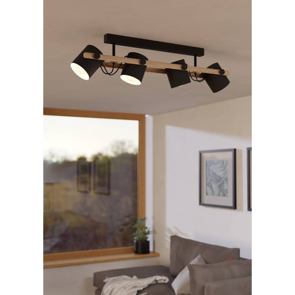 Lampa sufitowa z metalowym kloszem w czarno-naturalnym kolorze 10x19 cm HORNWOOD – EGLO-image-1