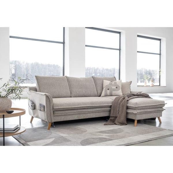 Szarobeżowy rozkładany/ze schowkiem narożnik (prawostronny/z szezlongiem) Charming Charlie – Miuform-image-3