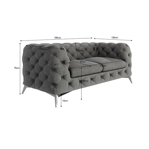 Szara aksamitna sofa 185 cm Chelsea – Ropez-image-3