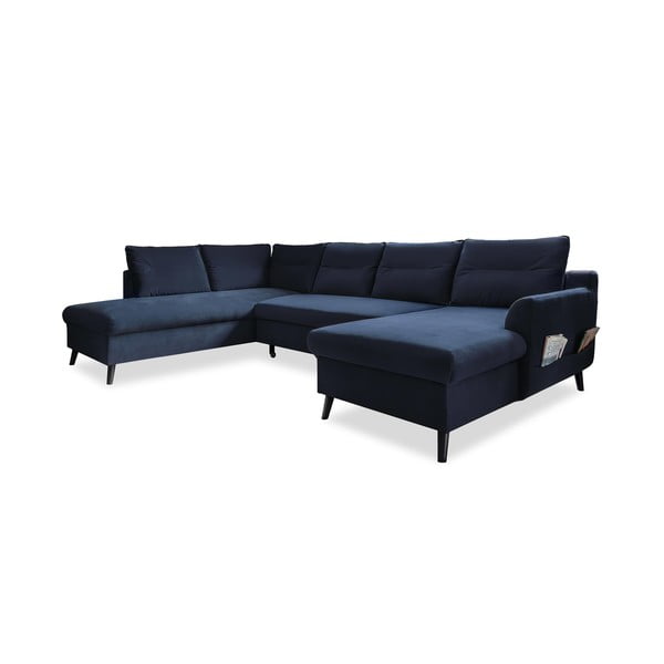 Ciemnoniebieska aksamitna rozkładana sofa w kształcie litery "U" Miuform Stylish Stan, lewostronna