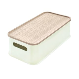 Biały pojemnik z pokrywką z drewna paulownia iDesign Eco Handled, 21,3x43 cm