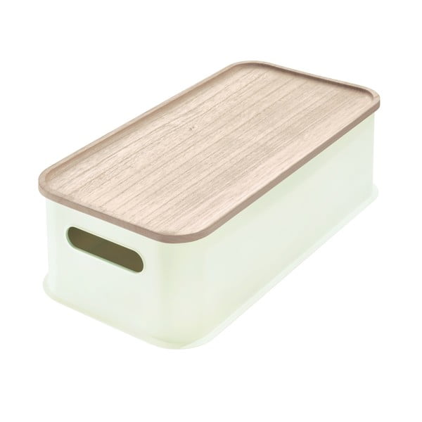 Biały pojemnik z pokrywką z drewna paulownia iDesign Eco Handled, 21,3x43 cm