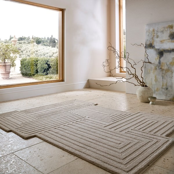 Beżowy wełniany dywan tkany ręcznie 200x290 cm Zen Rectangles – Flair Rugs-image-1