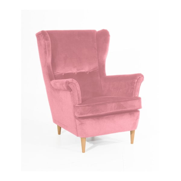 Różowy fotel z jasnobrązowymi nogami Max Winzer Clint Suede