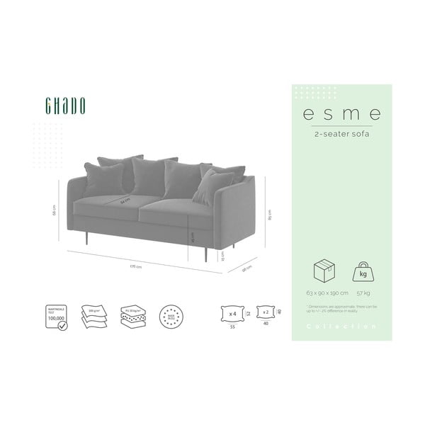 Beżowa aksamitna sofa Ghado Esme, 176 cm-image-2