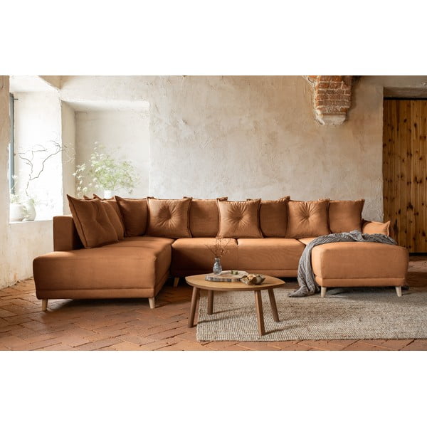 Ceglasty sztruksowy rozkładany narożnik (lewostronny/w kształcie litery U) Lazy Lukka – Miuform-image-1