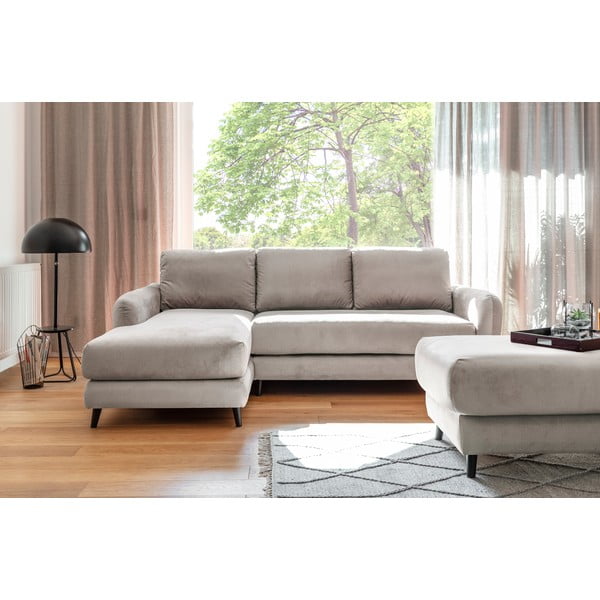 Beżowy aksamitny narożnik z podnóżkiem Miuform Cosy Claire, lewostronny-image-2