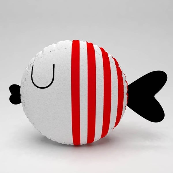 Biała poduszka z czerwonymi paskami Fishie, ⌀ 32 cm