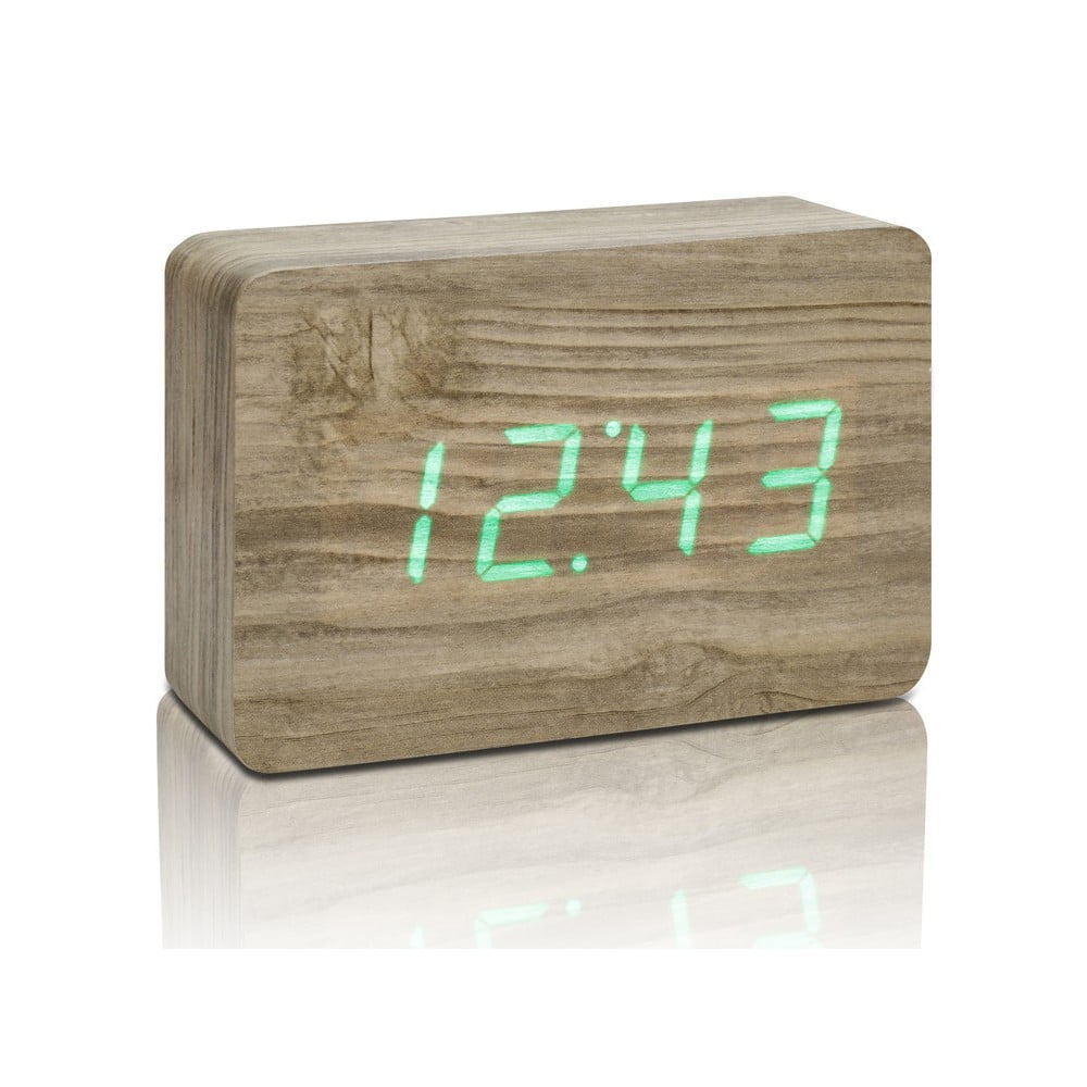 Jasnobrązowy budzik z zielonym wyświetlaczem LED Gingko Brick Click Clock