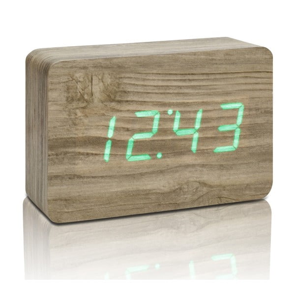 Jasnobrązowy budzik z zielonym wyświetlaczem LED Gingko Brick Click Clock