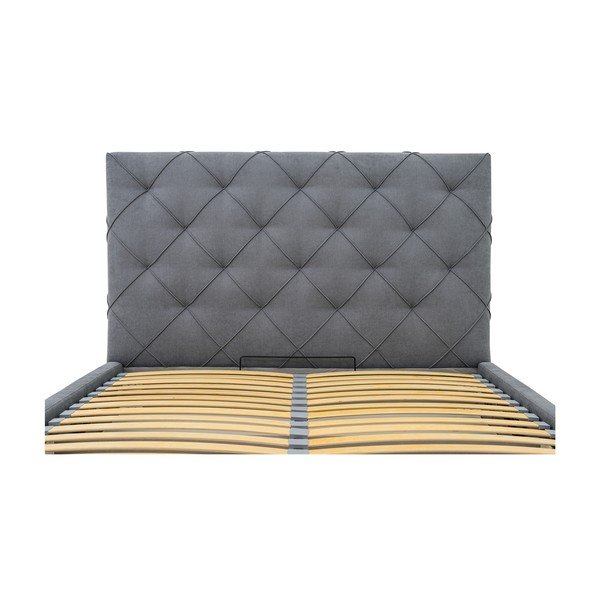 Szare tapicerowane łóżko dwuosobowe ze schowkiem i stelażem 140x190 cm Bee – Scandic-image-1