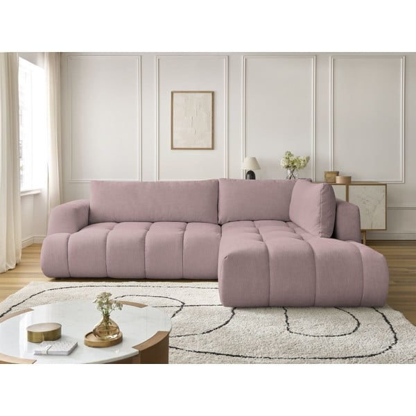 Różowy rozkładany/ze schowkiem narożnik (prawostronny/w kształcie litery L) Fuji – Bobochic Paris-image-1