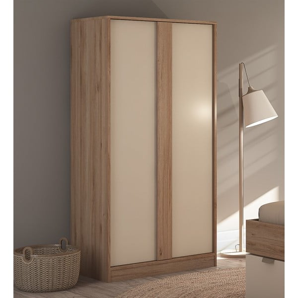 Kremowo-naturalna szafa w dekorze dębu 90x180x53 cm Dennis – Marckeric-image-2