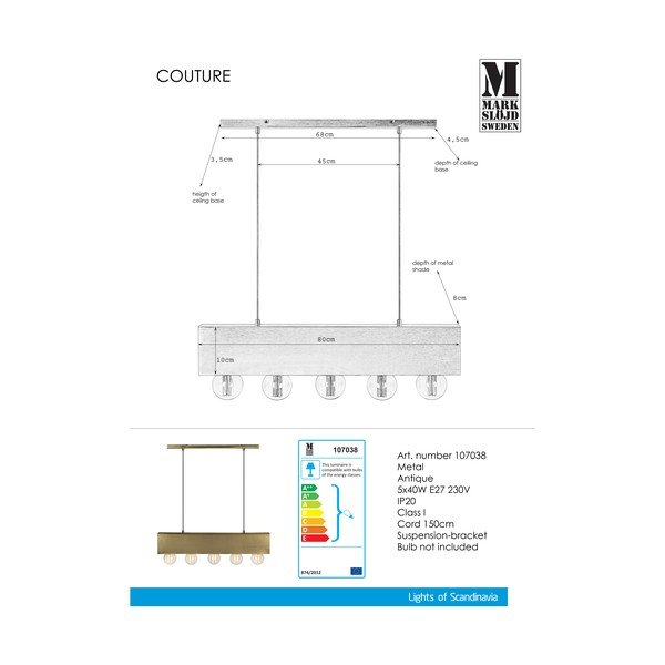 Lampa wisząca w kolorze mosiądzu Markslöjd Couture-image-3