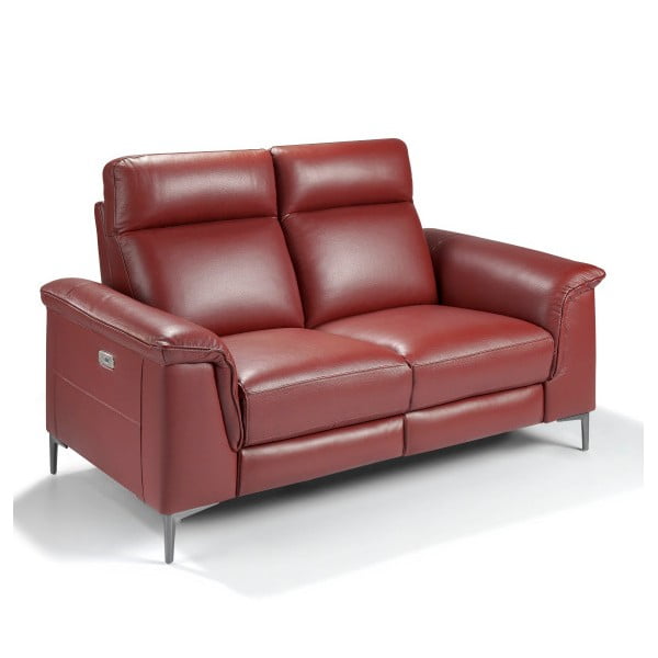 Czerwona skórzana sofa z wysuwanym podnóżkiem Ángel Cerda Fabulosa, 175 cm