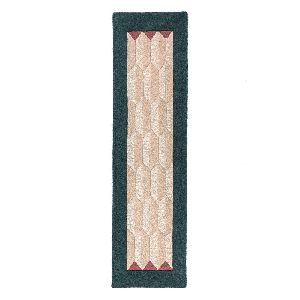 Wełniany chodnik tkany ręcznie w naturalnym kolorze/zielononiebieski 60x230 cm Apex Border Wool – Flair Rugs