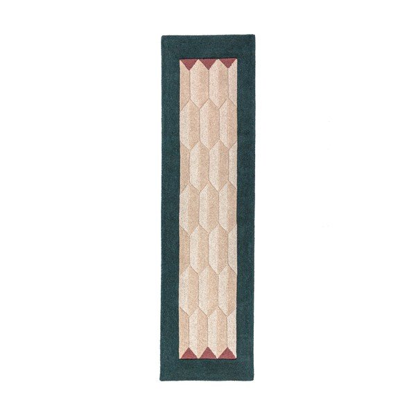 Wełniany chodnik tkany ręcznie w naturalnym kolorze/zielononiebieski 60x230 cm Apex Border Wool – Flair Rugs