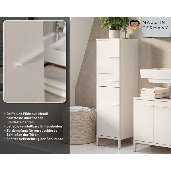 Kremowa wysoka/wąska szafka łazienkowa z matowym wykończeniem 34x123 cm Laurino – Germania-image-4