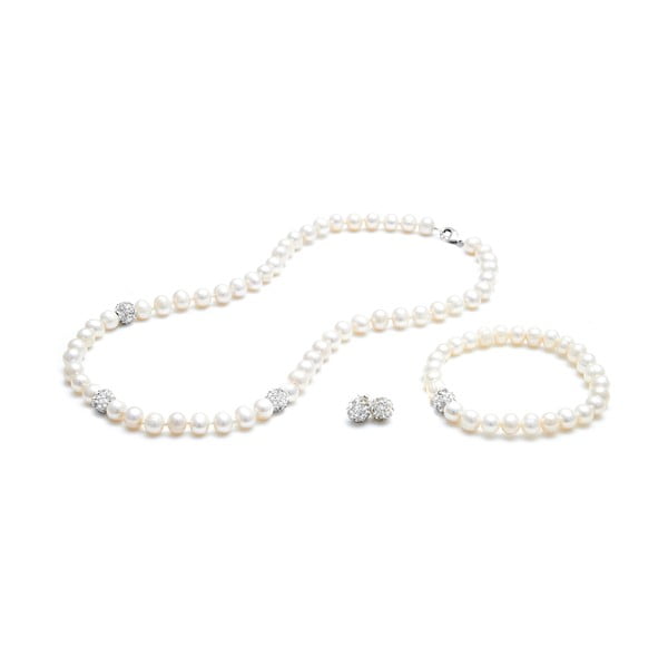 Komplet naszyjnik, kolczyki i bransoletka GemSeller Verna, białe perły