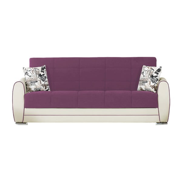 Karminowo-kremowa trzyosobowa sofa rozkładana ze schowkiem Esidra Rest