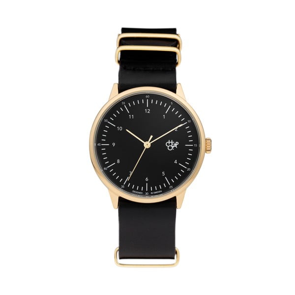 Zegarek z czarnym paskiem i złoto-czarnym cyferblatem CHPO Harold