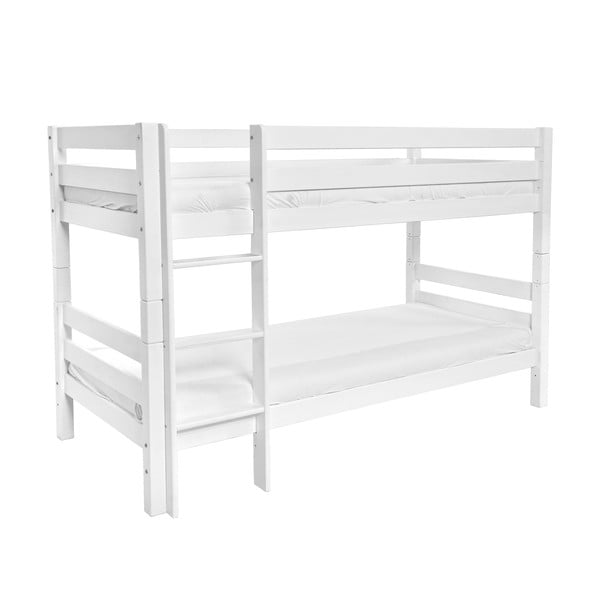 Białe dziecięce łóżko piętrowe z litego drewna bukowego Mobi furniture Mark, 200x90 cm