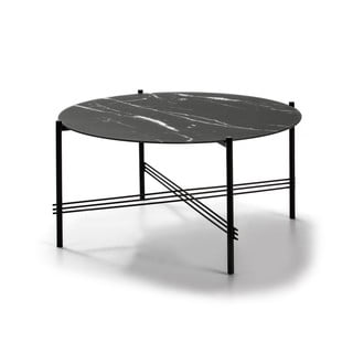 Czarny stolik ze szklanym blatem w dekorze marmuru Marckeric, ø 84 cm