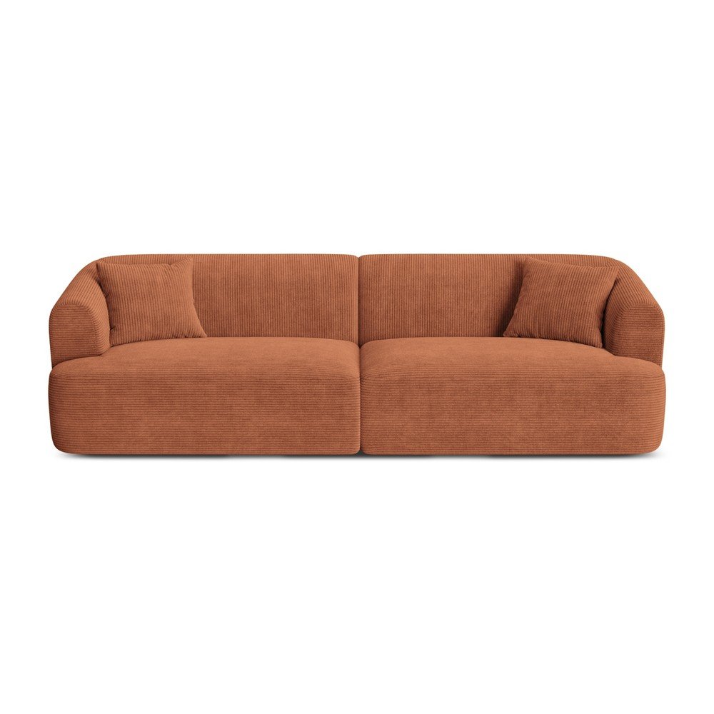 Sztruksowa sofa w kolorze terakoty 255 cm Campi – Cosmopolitan Design