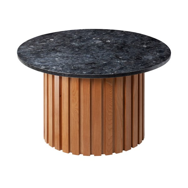 Czarny granitowy stolik z podstawą z drewna dębowego RGE Moon, ⌀ 85 cm