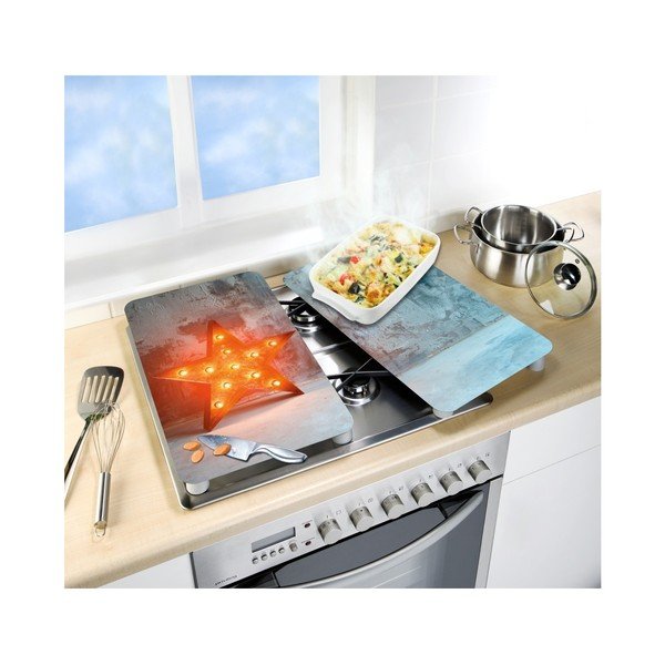 Komplet 2 szklanych osłonek na kuchenkę Wenko Star, 52x30 cm-image-1