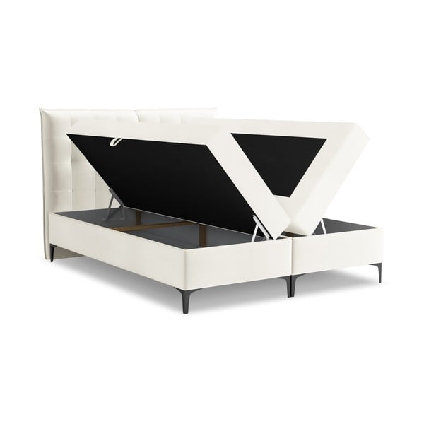 Kremowe łóżko kontynentalne ze schowkiem 160x200 cm Mikana – Makamii-image-1