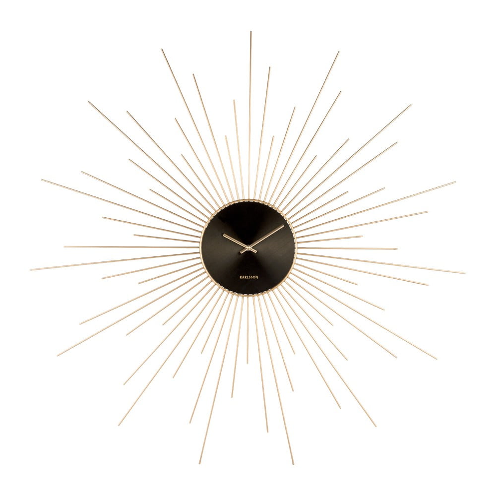 Czarny zegar ścienny z ramą w kolorze złota Karlsson Peony, ø 95 cm