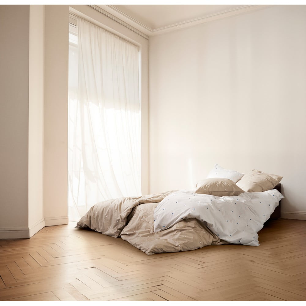 Beżowa pościel jednoosobowa z perkalu bawełnianego 140x200 cm Daisy – JUNA (zdjęcie 8)