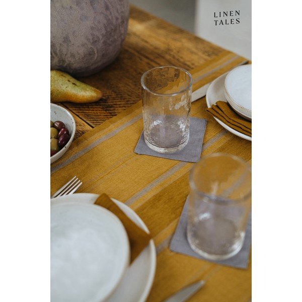 Lniany obrus 140x140 cm Amber Bronze Stripes – Linen Tales-image-1